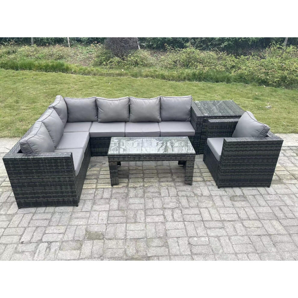 Fimous Dark/Grey 7 Seater Rattan Corner Sofa Lounge Sofa Set With Rectangular Coffee Table With Arm Chair And Side Table Mixed Left Hand - Image 3