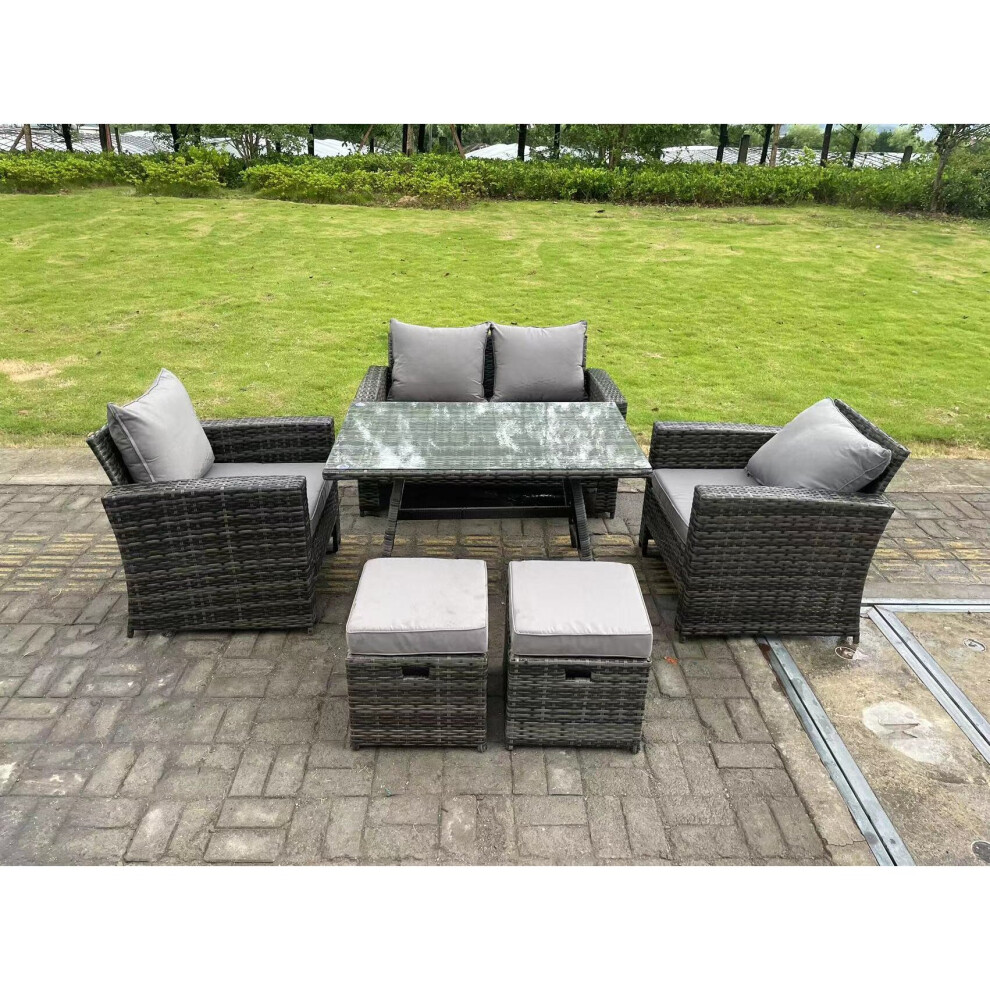 B&Q - 6 Seater Outdoor Dark Grey Mixed High Back Rattan Sofa Dining Table Set Garden Furniture 2 Stools - Image 3