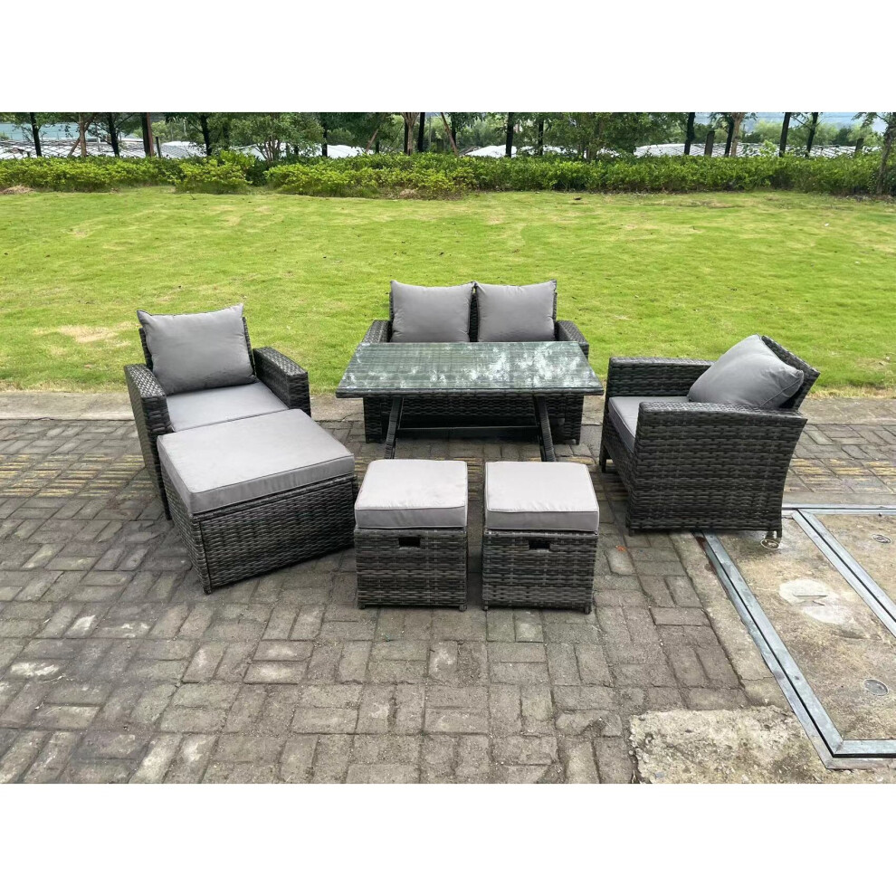 B&Q - 7 Seater Dark Grey Mixed High Back Rattan Sofa Set Dining Table Garden Furniture Outdoor - Image 3