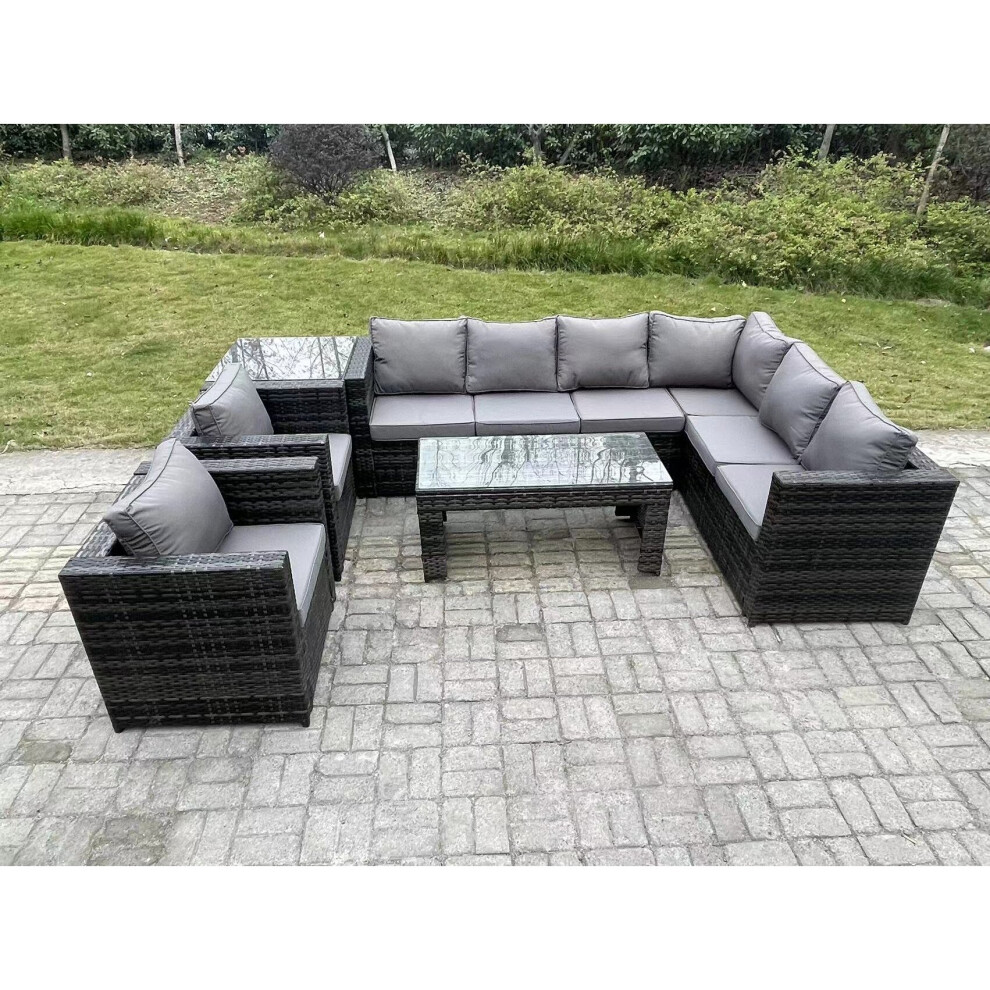 Fimous Unisex Dark Grey Seater Rattan Corner Sofa Lounge Sofa Set With Rectangular Coffee Table Side Table Right Hand In Size 8 - Image 3