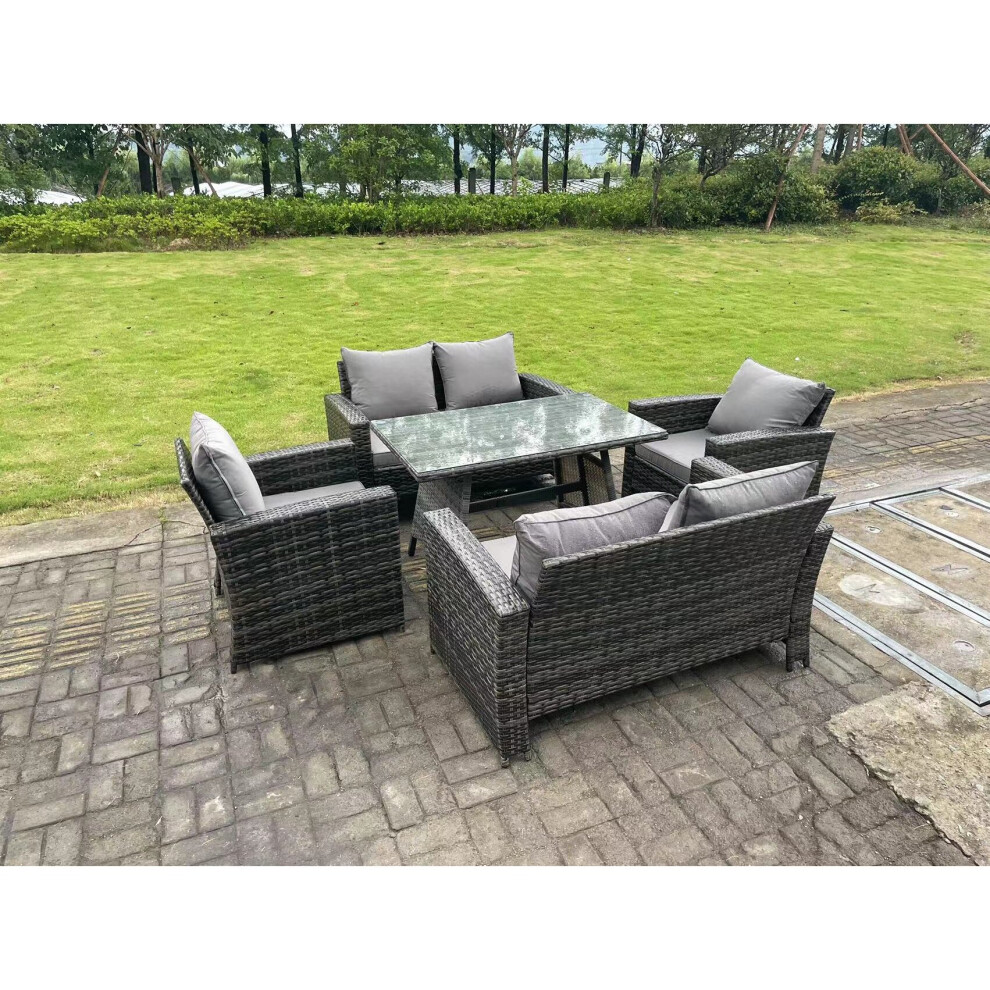 B&Q - 6 Seater Outdoor Dark Grey Mixed High Back Rattan Sofa Dining Table Set Garden Furniture - Image 3