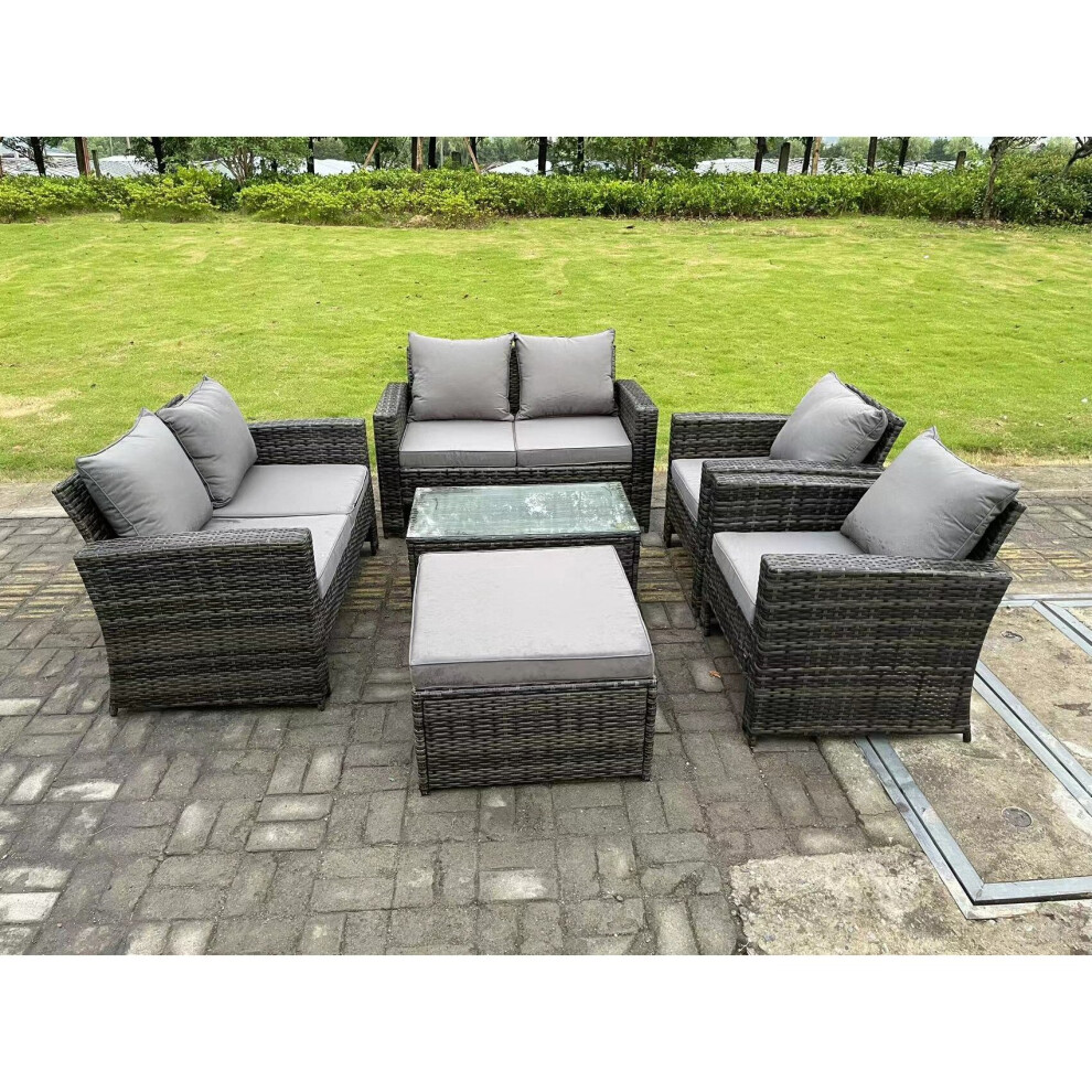 Rackhams Dark/Grey 7 Seater Mixed High Back Rattan Sofa Set Rectangular Coffee Table Garden Furniture Outdoor Patio - Image 3