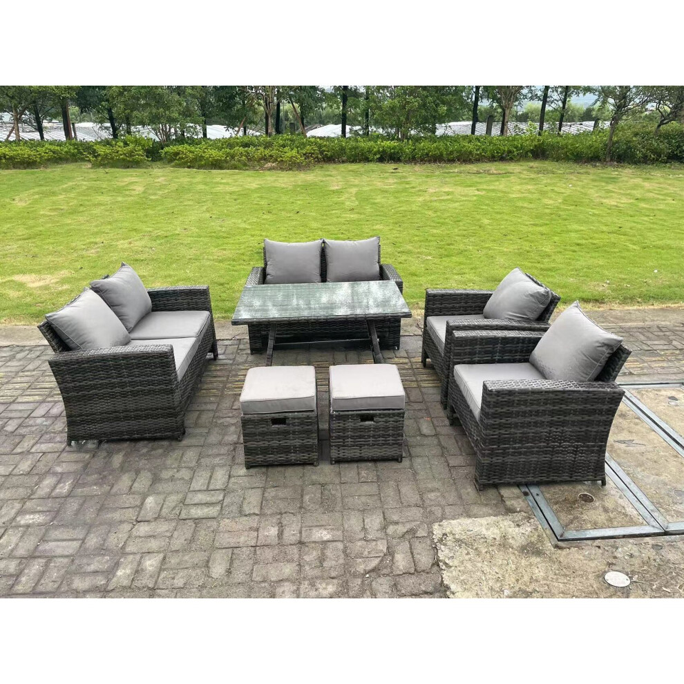 Fimous Unisex Dark Grey Seater Outdoor High Back Rattan Sofa Dining Table Set Garden Furniture Love Sofa Chair 2Stools Size 8 - Image 3
