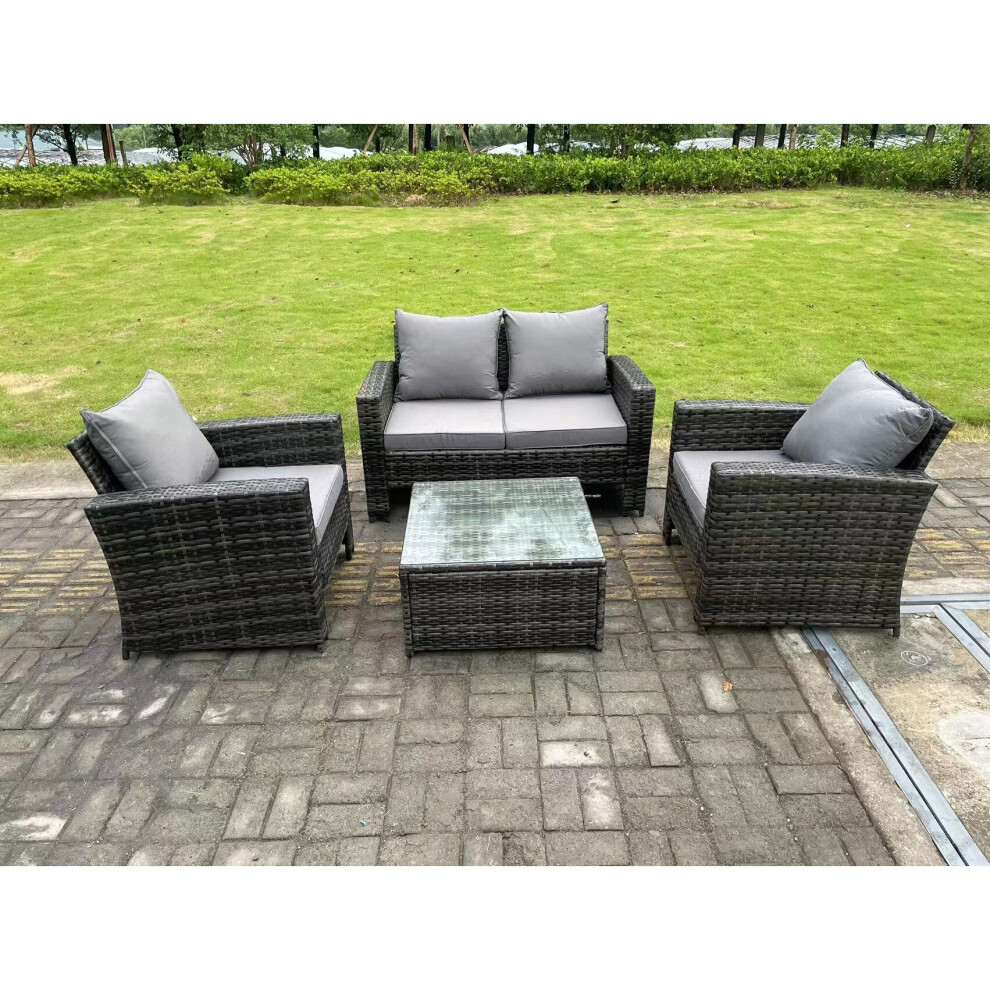 B&Q - 4 Seater Dark Grey Mixed High Back Rattan Sofa Set Square Coffee Table Garden Furniture Outdoor Patio - Image 3