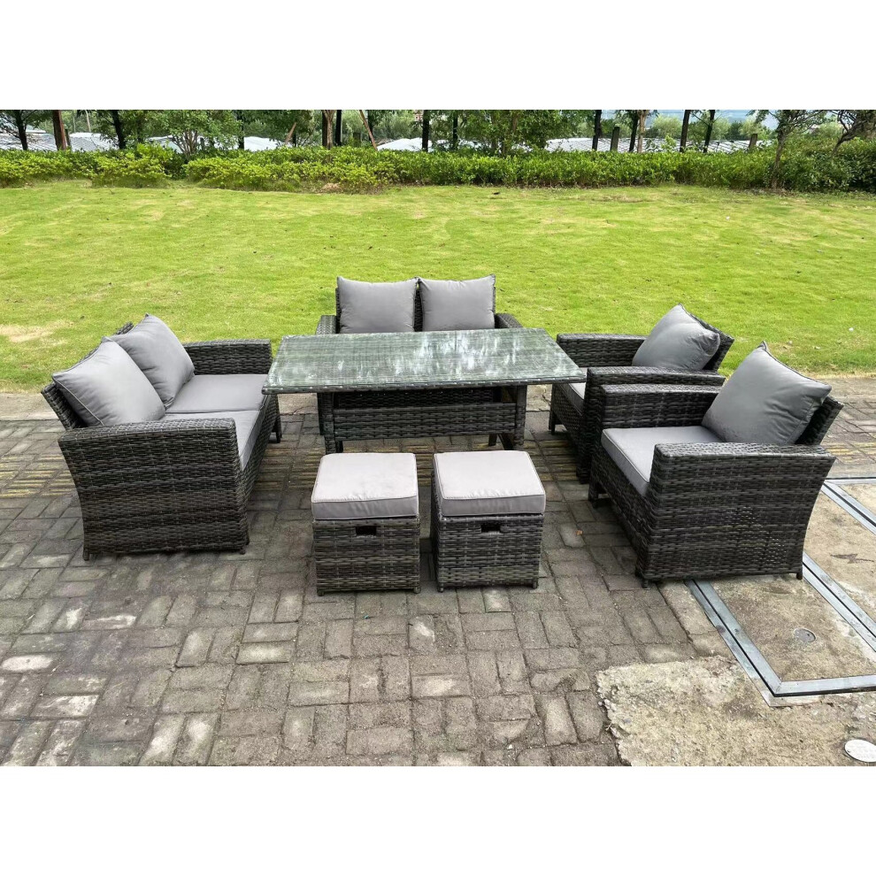 Rackhams Dark/Grey 8 Seater High Back Mixed Rattan Sofa Dining Table Set Garden Furniture Love Sofa Arm Chair Stools - Image 3
