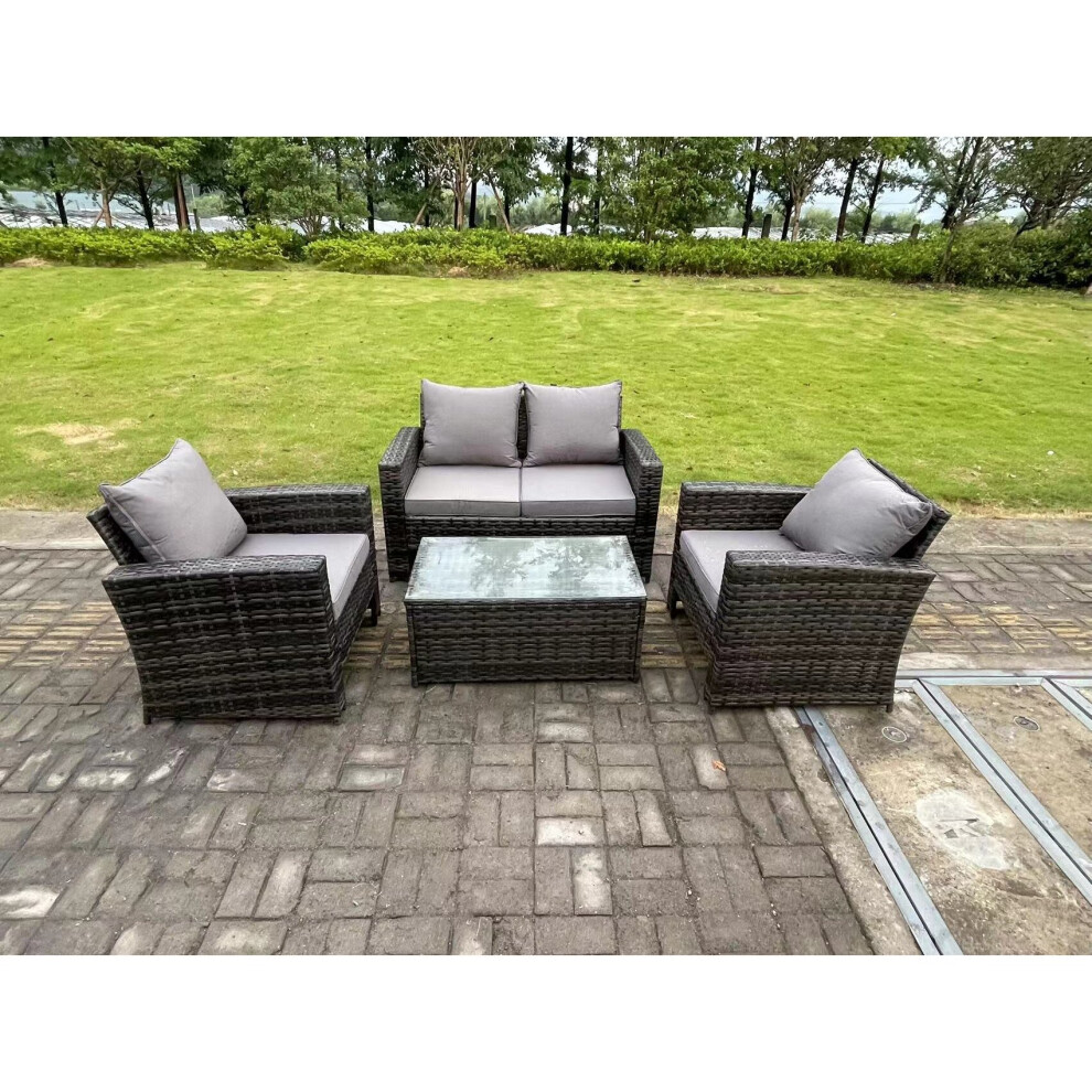 Rackhams Grey 4 Seater Mixed High Back Rattan Sofa Set Rectangular Coffee Table Garden Furniture Outdoor Patio - Image 3