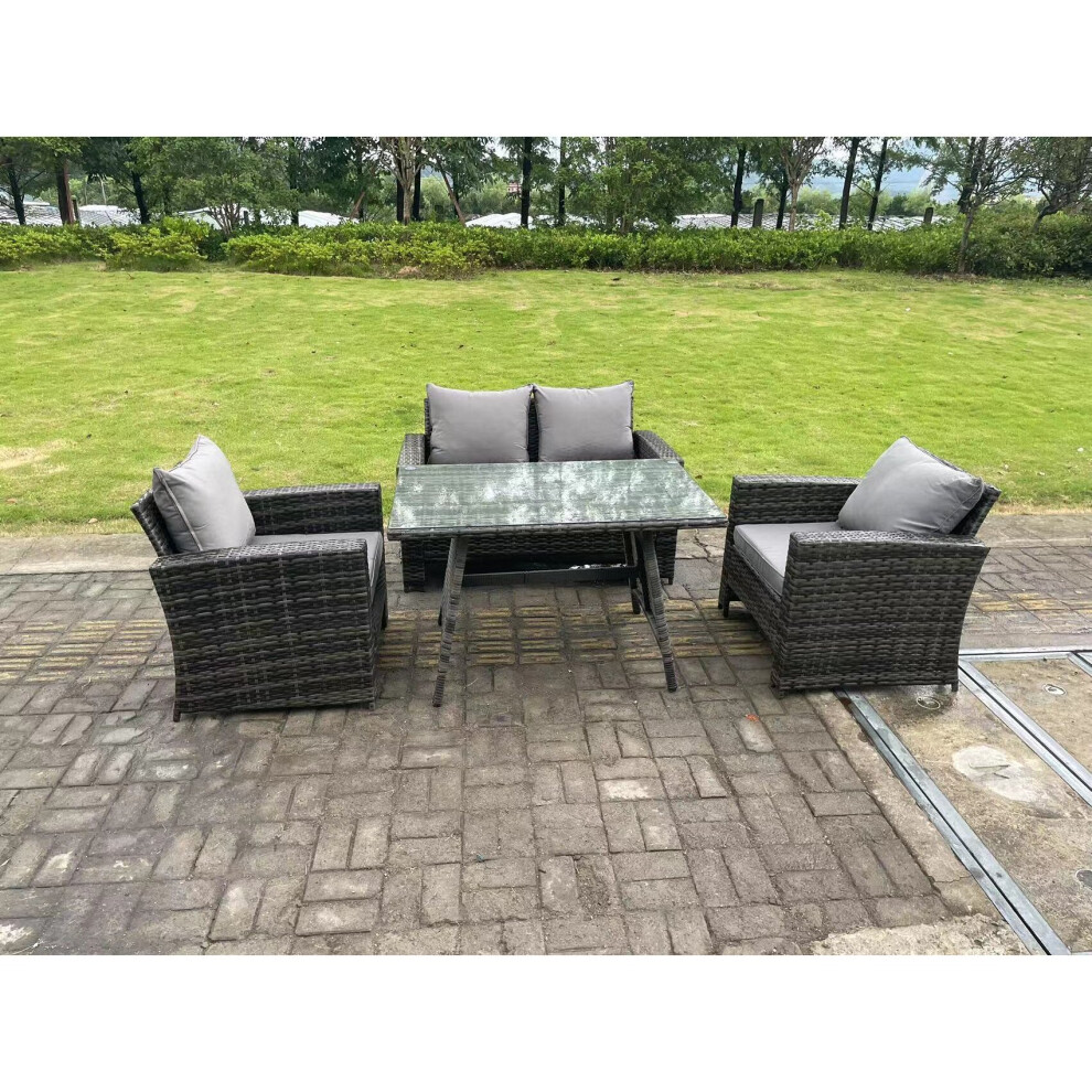 Fimous Dark/Grey 4 Seater Outdoor Mixed High Back Rattan Sofa Dining Table Set Garden Furniture Patio - Image 3