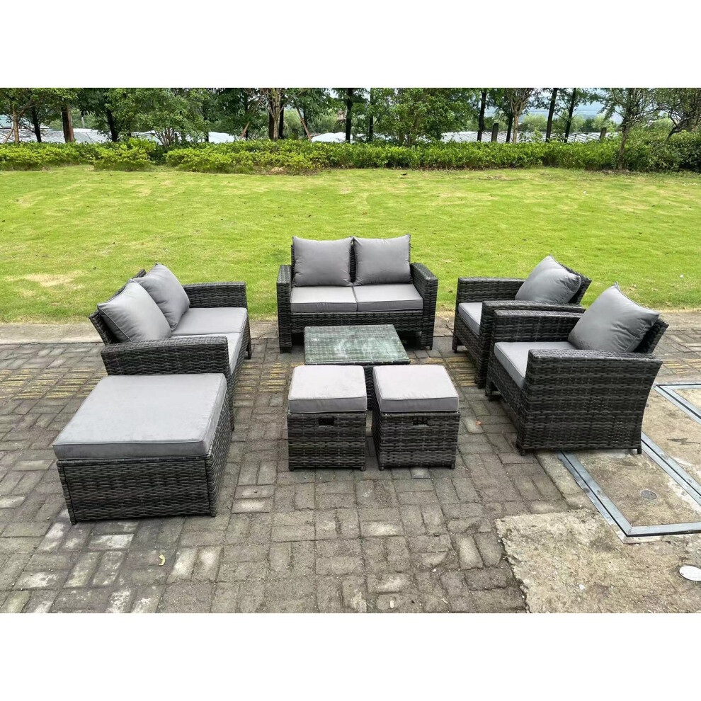B&Q - 9 Seater Dark Grey Mixed High Back Rattan Sofa Set Coffee Table Garden Furniture Outdoor 3 Stools - Image 3