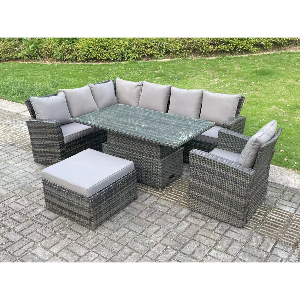B&Q - 8 Seater High Back Rattan Adjustable Rising Lifting Dining Table Corner Sofa Set Garden Furniture Set Left Hand - Image 3