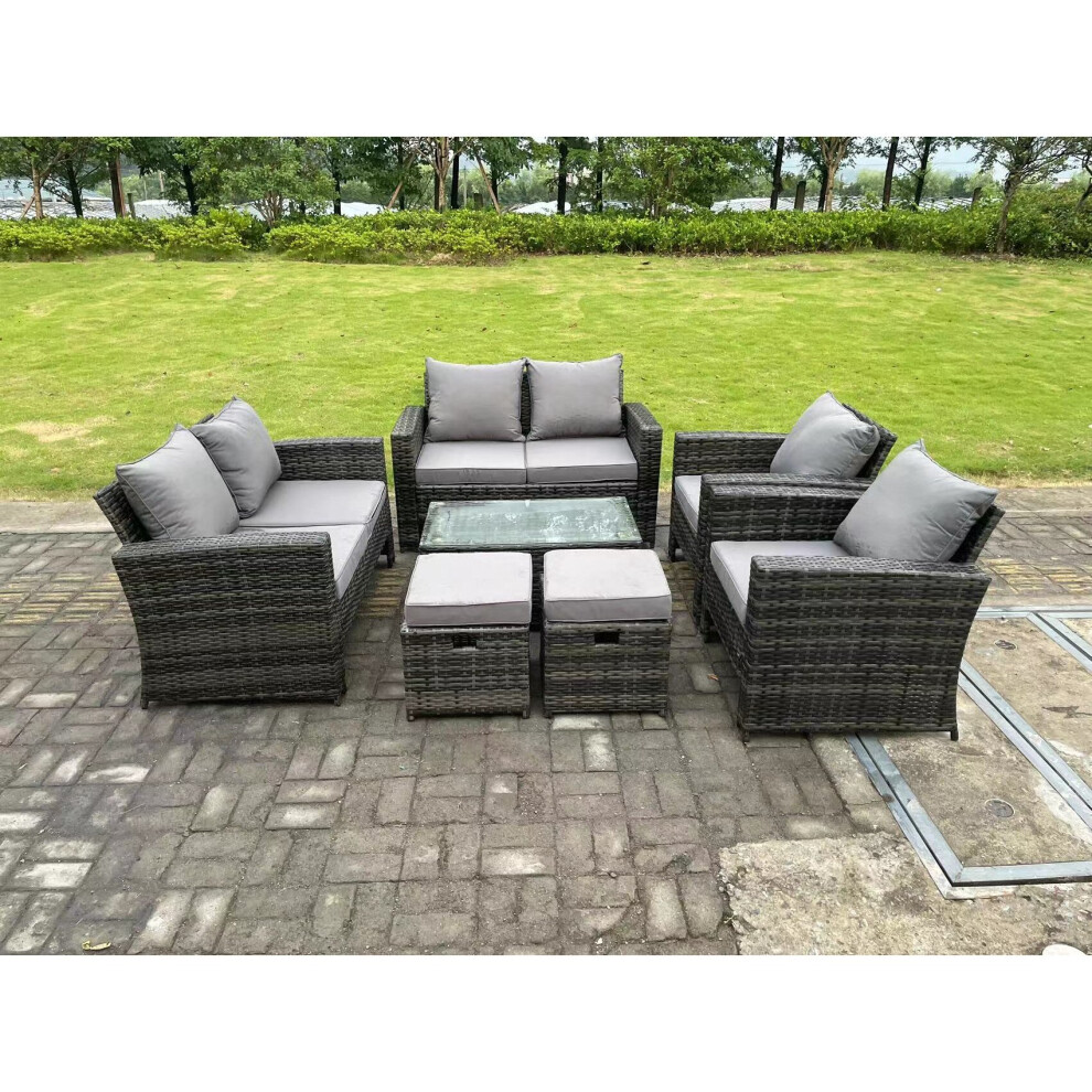 Fimous 8 Seater High Back Rattan Sofa Set Coffee Table Garden Furniture - Dark Grey Mixed - Image 3