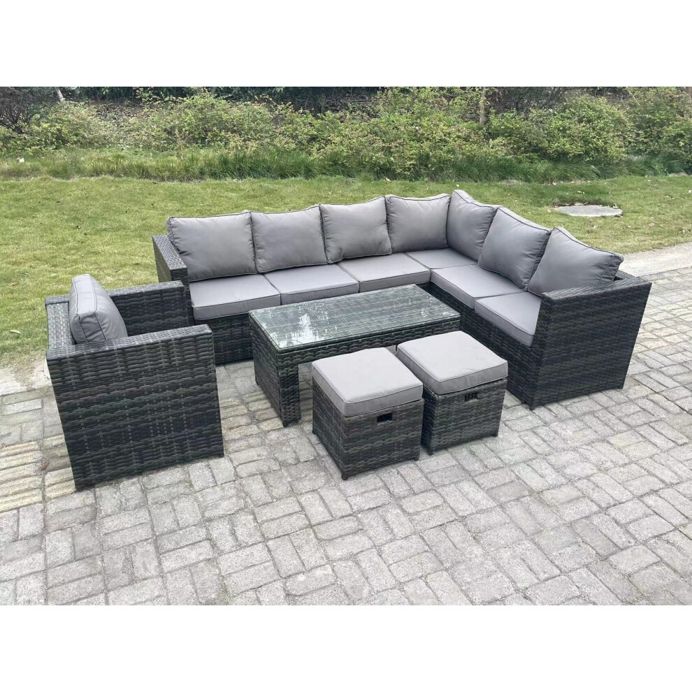 B&Q - 9 Seater Rattan Corner Sofa Lounge Sofa Set With Rectangular Coffee Table 2 Stool Dark Grey Mixed Right Hand - Image 3