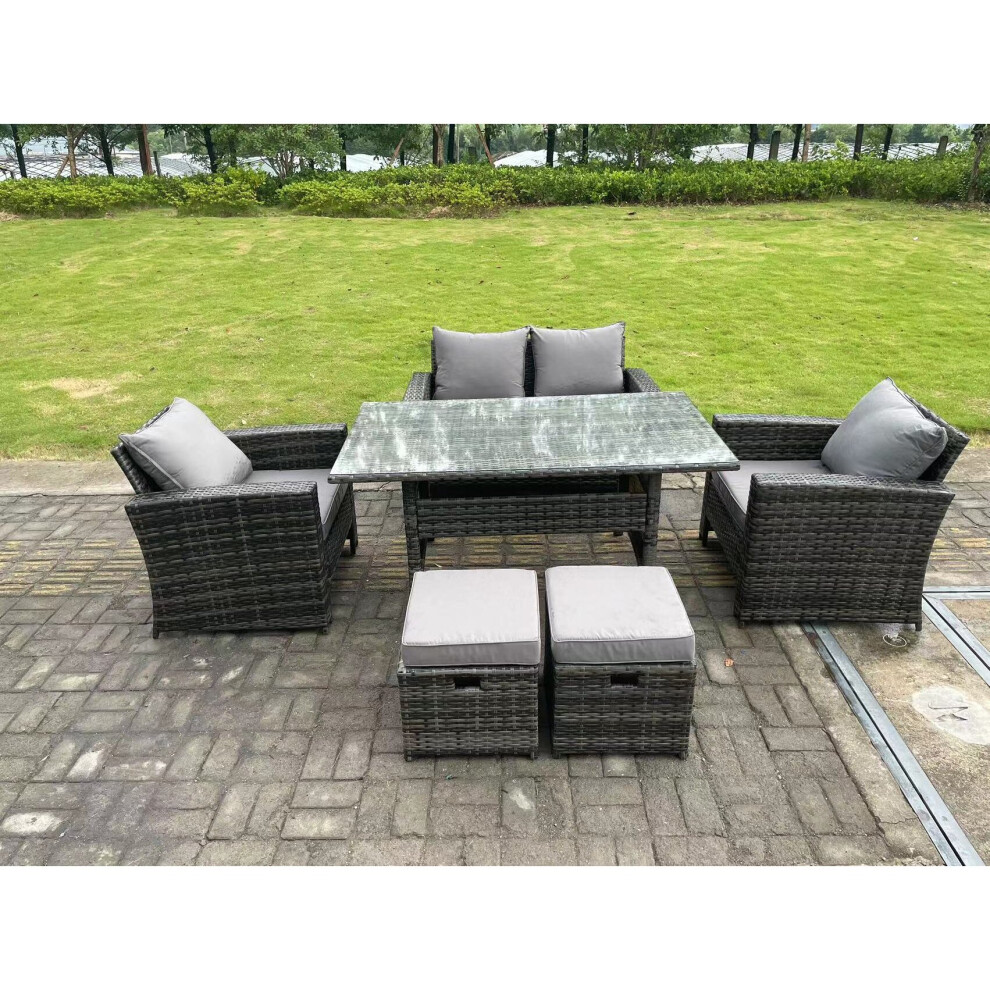 Fimous Unisex Dark Grey Seater Outdoor Mixed High Back Rattan Sofa Double Sofa Dining Table Set Garden Furniture Stools Size 6 - Image 3