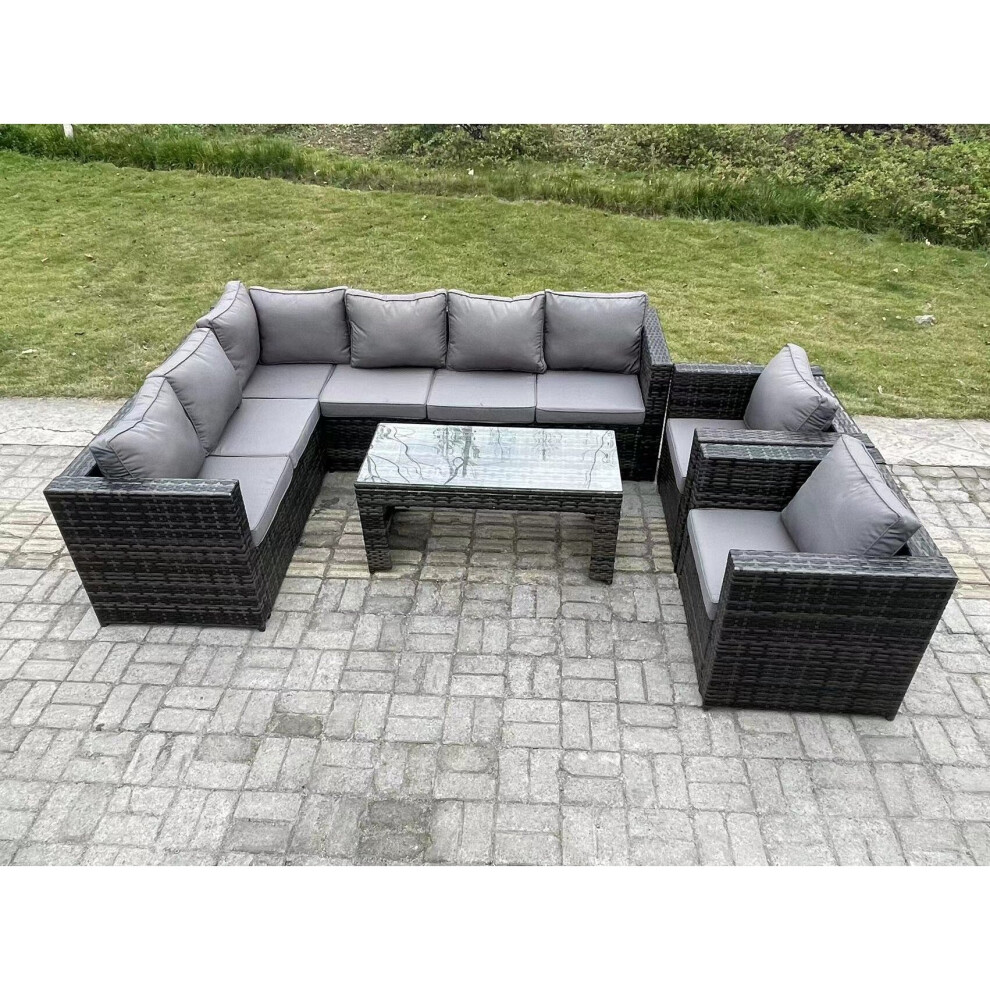 Fimous Dark/Grey 8 Seater Rattan Corner Sofa Lounge Sofa Set With Rectangular Coffee Table 2 Arm Chair Mixed Left Hand - Image 3