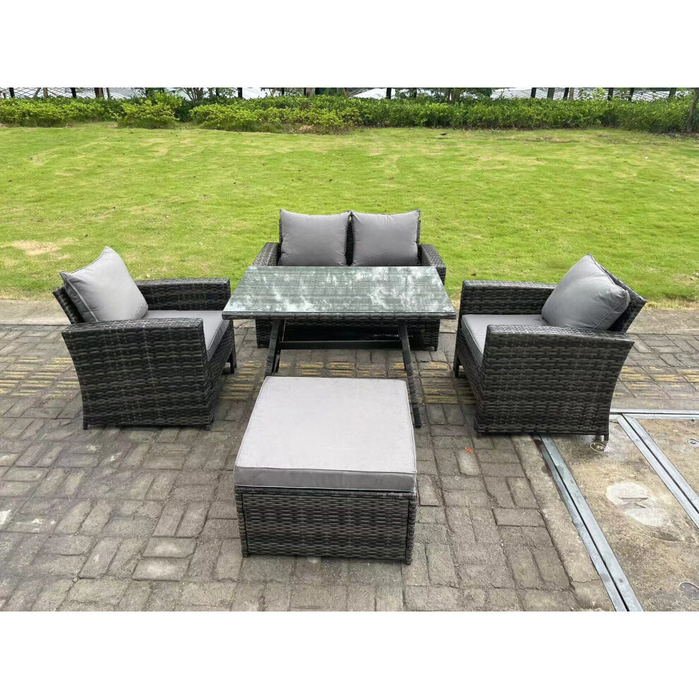 Fimous Dark/Grey 5 Seater Outdoor Mixed High Back Rattan Sofa Dining Table Set Garden Furniture Big Footstool - Image 3