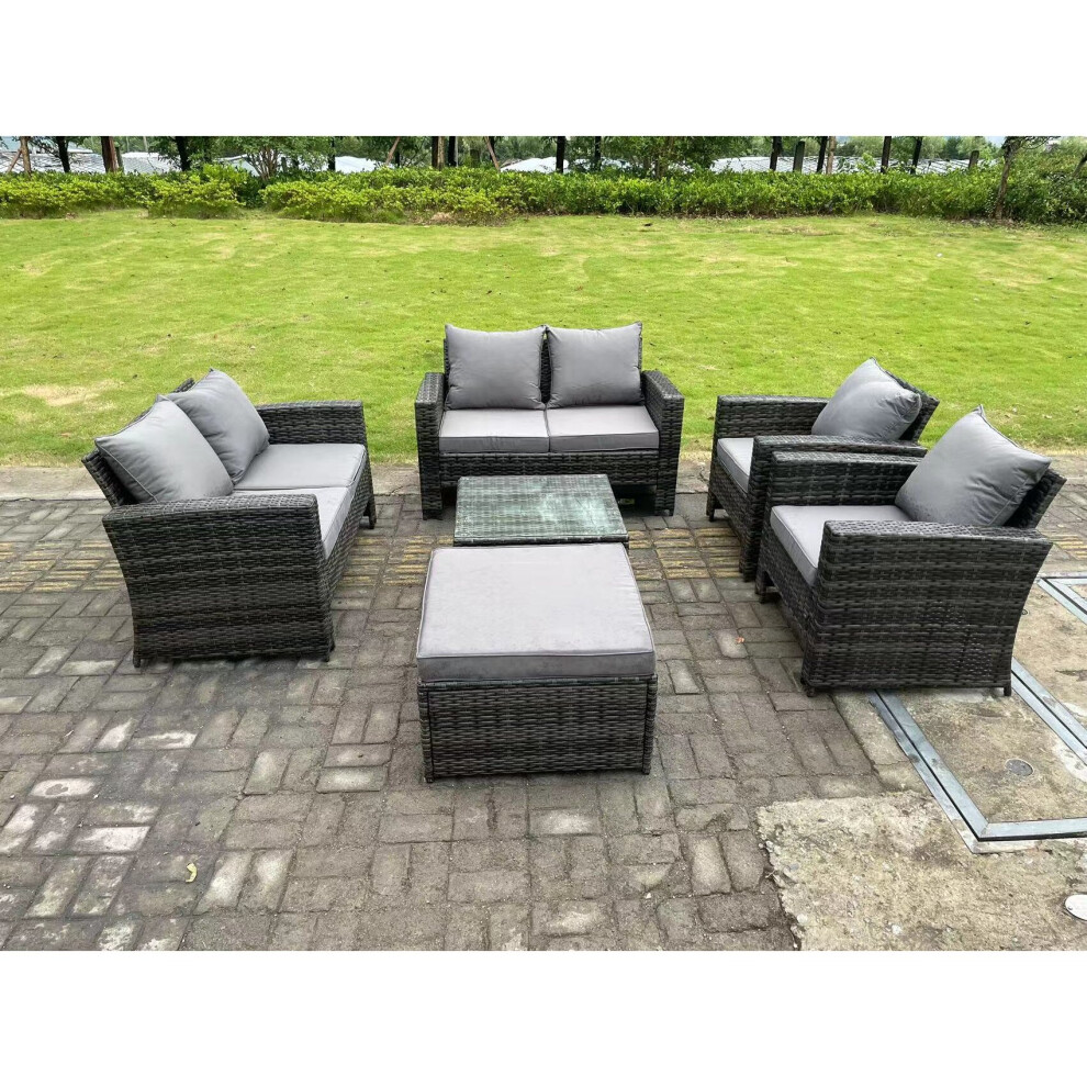 Fimous 7 Seater High Back Rattan Sofa Set Garden Furniture 2 Seater Sofa - Dark Grey Mixed - Image 3