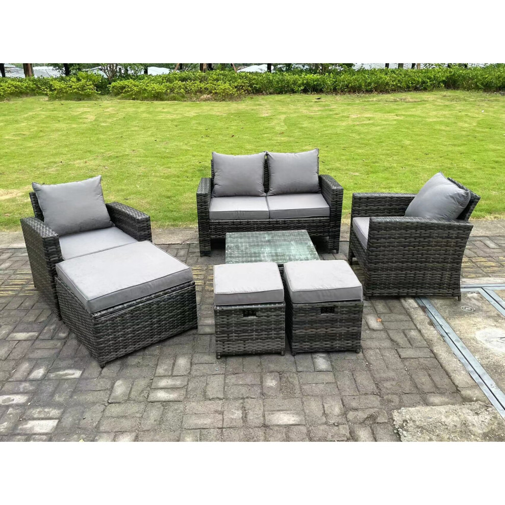 B&Q - 7 Seater Dark Grey Mixed High Back Rattan Sofa Set Square Coffee Table Garden Furniture Outdoor 3 Stools - Image 3