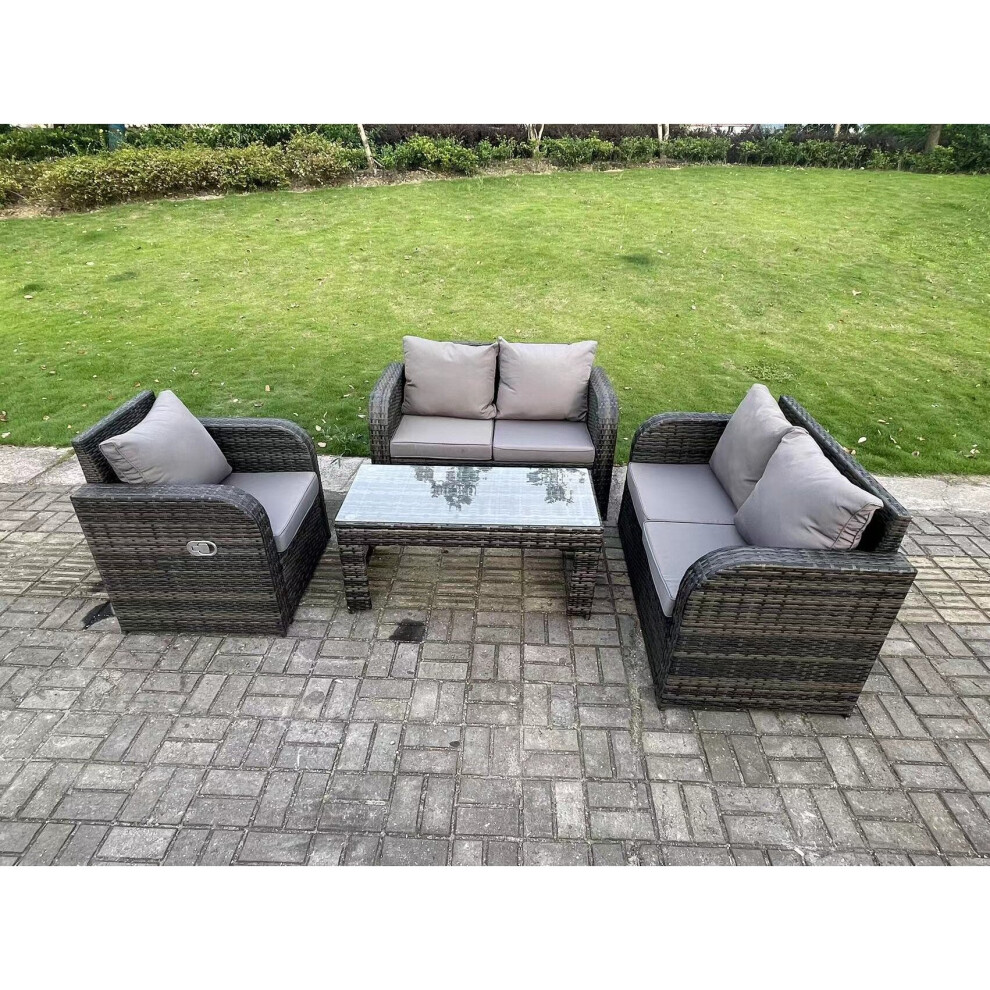 Fimous 5 Seater Dark Grey Pe Rattan Garden Furniture Set Reclining Chair Love Sofa 2 Seater Sofa Set Coffee Table