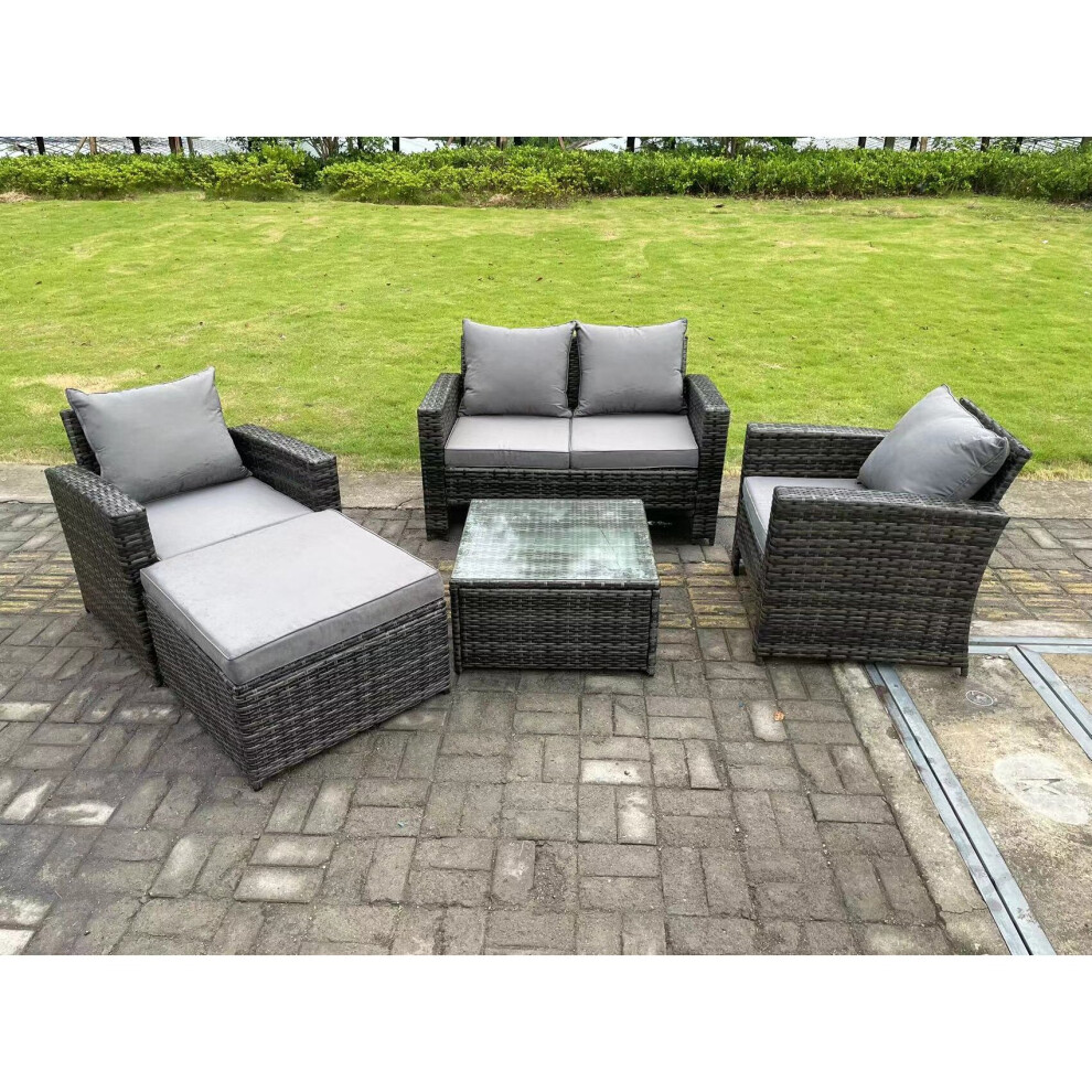 Rackhams Dark/Grey 5 Seater Mixed High Back Rattan Sofa Set Square Coffee Table Garden Furniture Outdoor Patio - Image 3