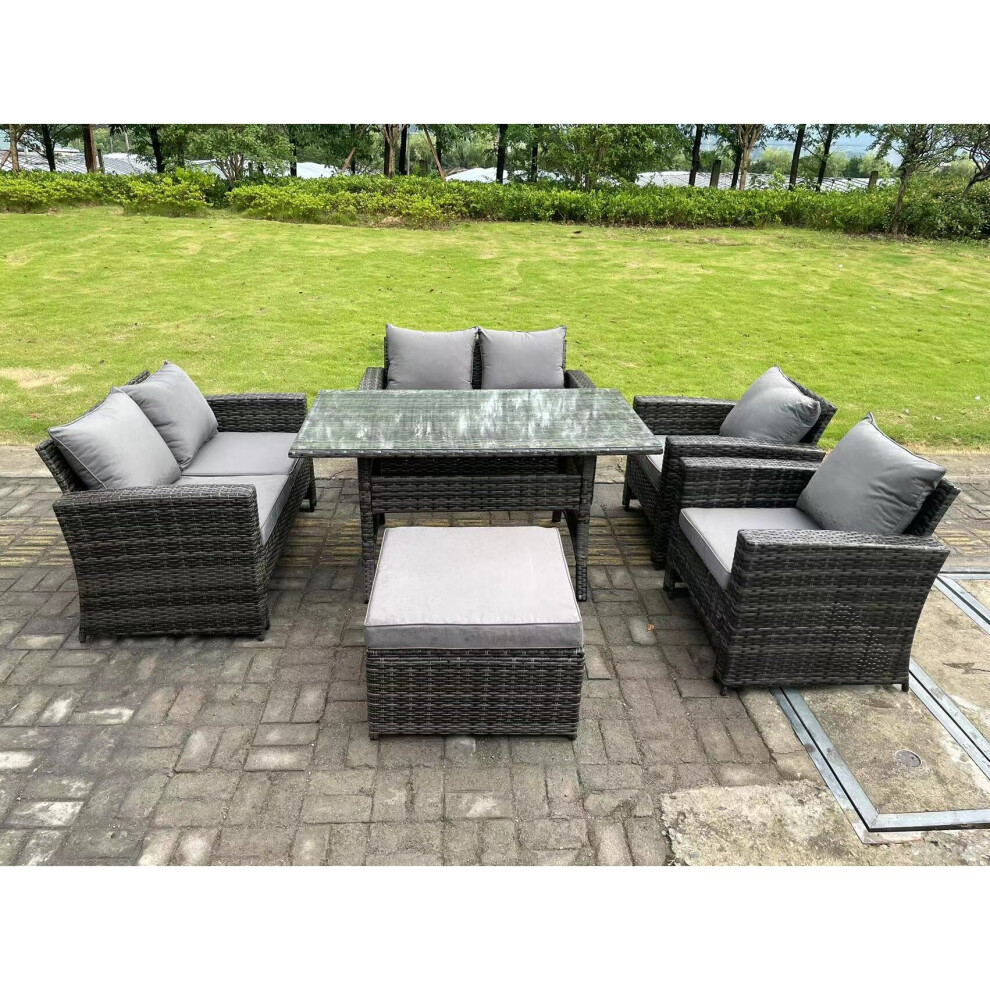 Fimous Unisex Dark Grey Seater High Back Mixed Rattan Sofa Dining Table Set Garden Furniture Love Sofa Arm Chair Size 7 - Image 3