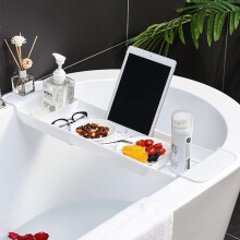 Expandable bathroom shelf tray, multifunctional plastic bath tray, simple and stylish bath storage shelf (White - 1pcs).