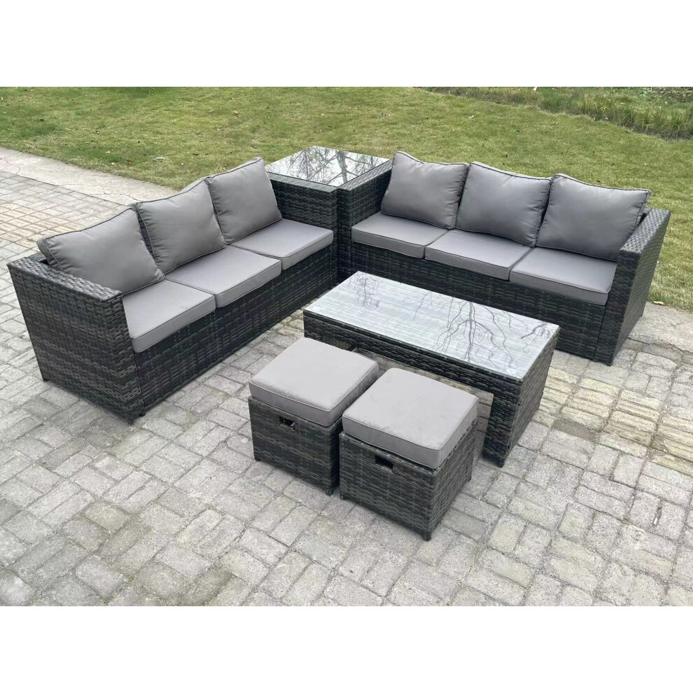 Fimous Outdoor Rattan Garden Furniture Lounge Sofa Set With Oblong Rectagular Coffee Table Side Coffee Table 2 Stools-image-OPC-PBZ6XPM-NEW