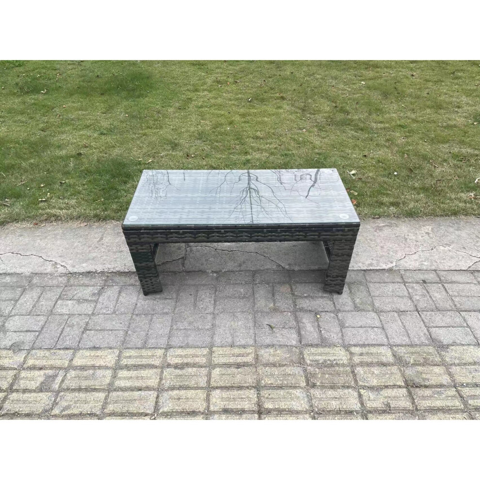 Fimous Rattan Oblong Rectangular Coffee Tea Table Outdoor Garden Furniture Patio Accessory Dark Mixed Grey