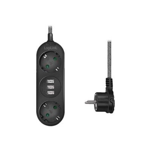 Steckdose, geerdeter 2-Wege-3xUSB-Flachstecker