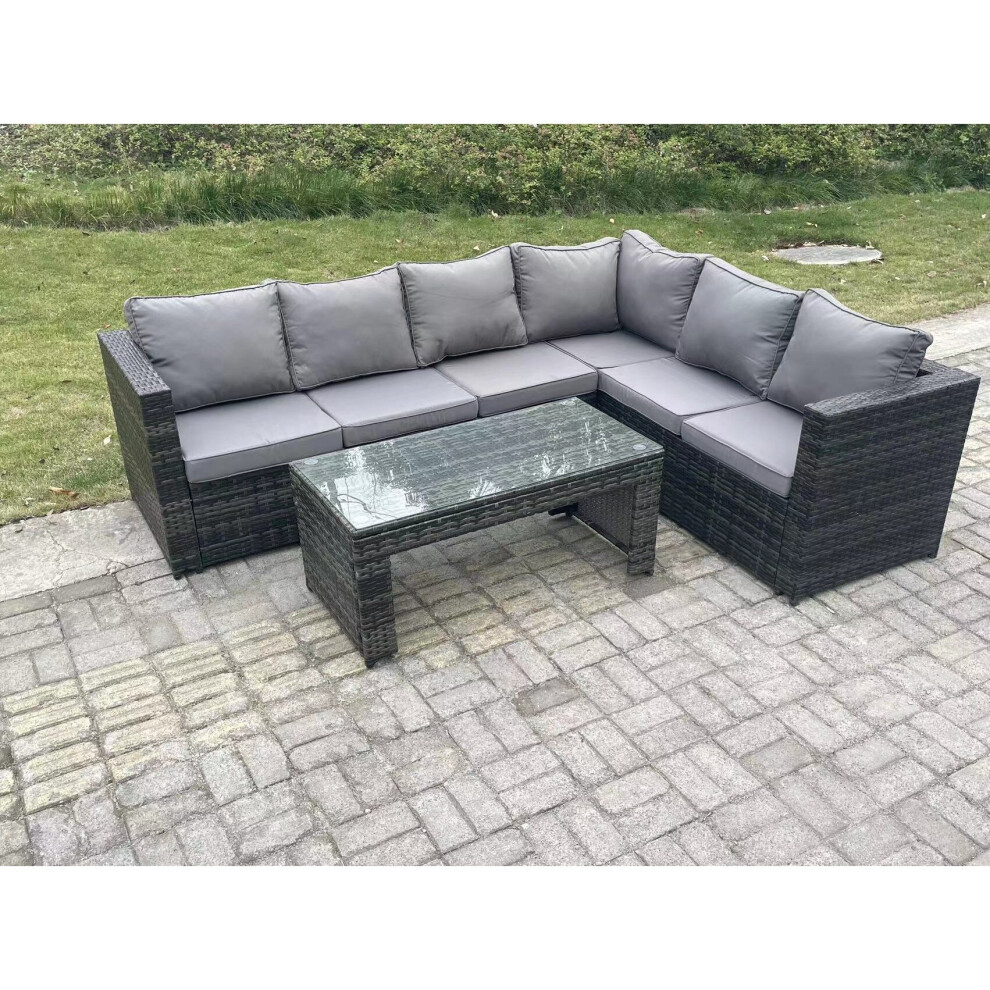 Fimous 6 Seater Rattan Corner Sofa Lounge Sofa Set With Rectangular Coffee Table Dark Grey Mixed Right Hand-image-OPC-PBZ6XNY-NEW