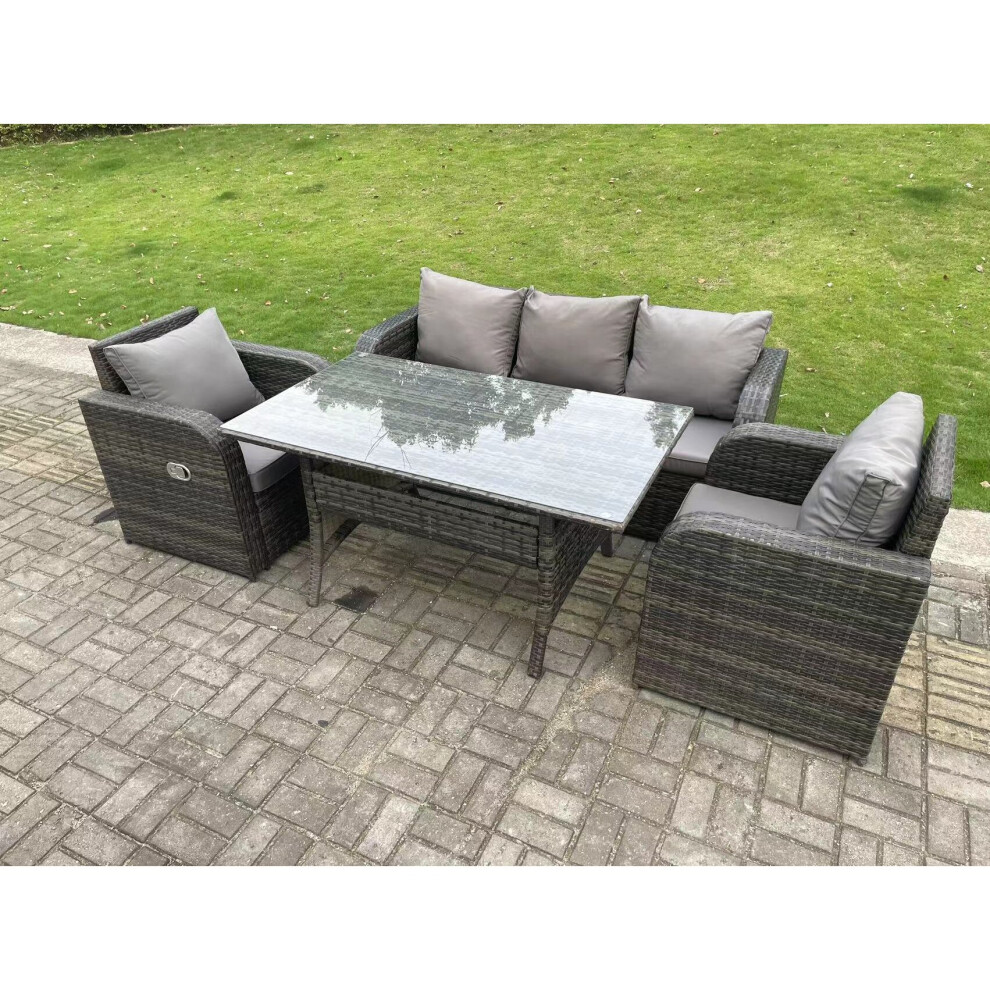 Fimous Rattan Garden Furniture Set 3 Seater Lounge Sofa Reclining Chair Outdoor Rectangular Dining Table 5 Seater