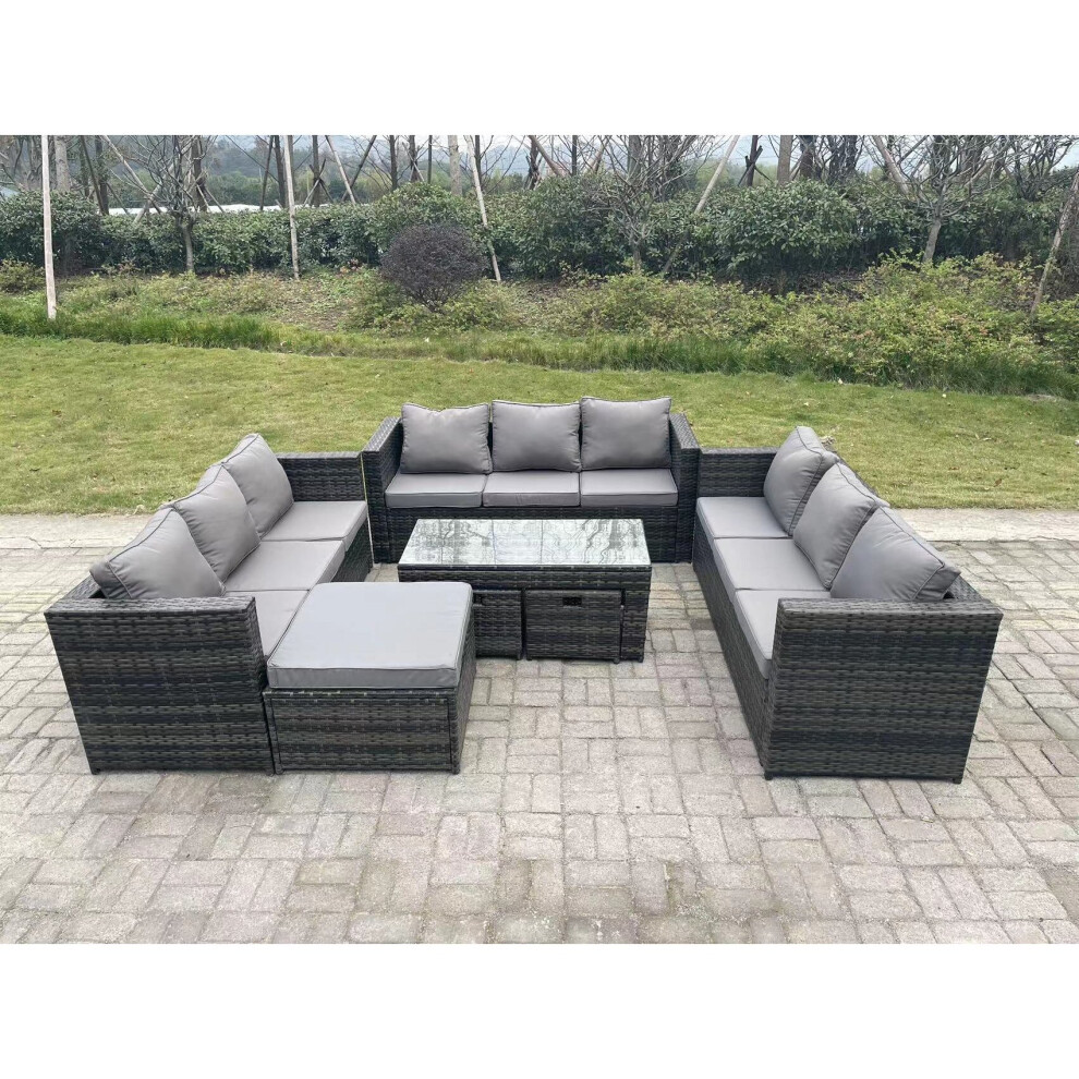 Fimous Outdoor Rattan Garden Furniture Lounge Sofa Set Oblong Rectagular Coffee Table Big Footstool And 2 Small Stools