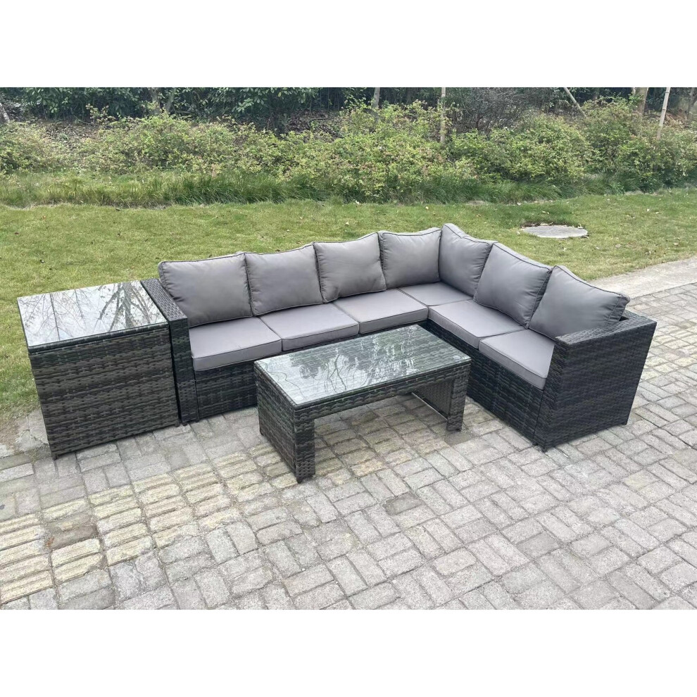 Fimous Grey Seater Rattan Corner Sofa Lounge Sofa Set With Rectangular Coffee Table Side Table Dark Mixed Right Hand Size 6