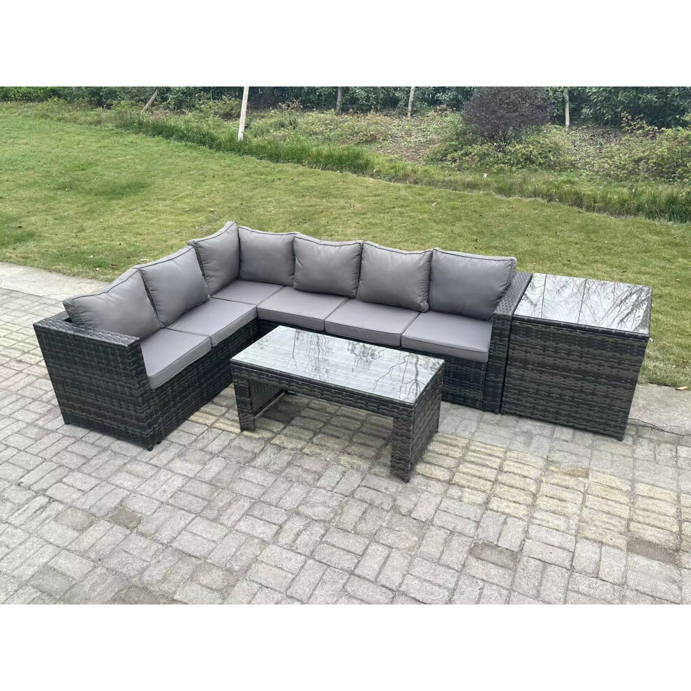Fimous 6 Seater Rattan Corner Sofa Lounge Sofa Set With Rectangular Coffee Table Side Table Dark Mixed Left Hand Grey