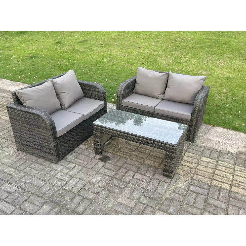 Fimous Dark Grey  Rattan Garden Furniture Set Love Sofa 2 Seater Sofa Set Outdoor Rectangular Coffee Table 4 Seater