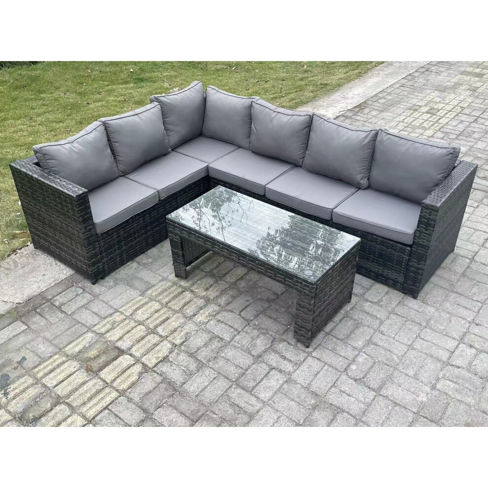 Fimous 6 Seater Rattan Corner Sofa Lounge Sofa Set With Rectangular Coffee Table Dark Mixed Left Hand Grey