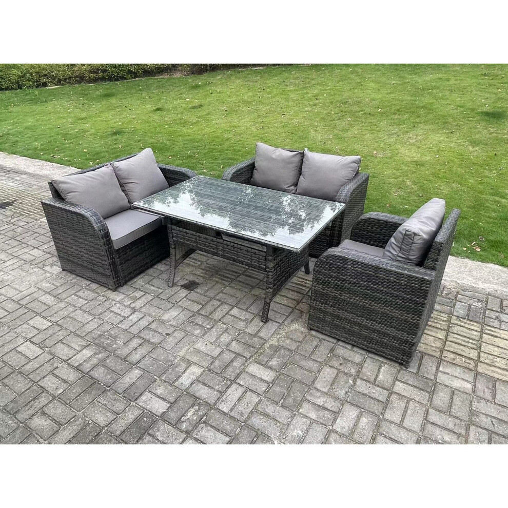 Fimous Rattan Garden Furniture Set Reclining Chair Love Sofa 2 Seater Sofa Set Outdoor Rectangular Dining Table 5 Seater