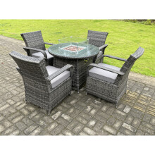 Fimous Rattan Garden Furniture Set: 4-Seater Round Dining Table with Gas Fire Pit & 4 Chairs