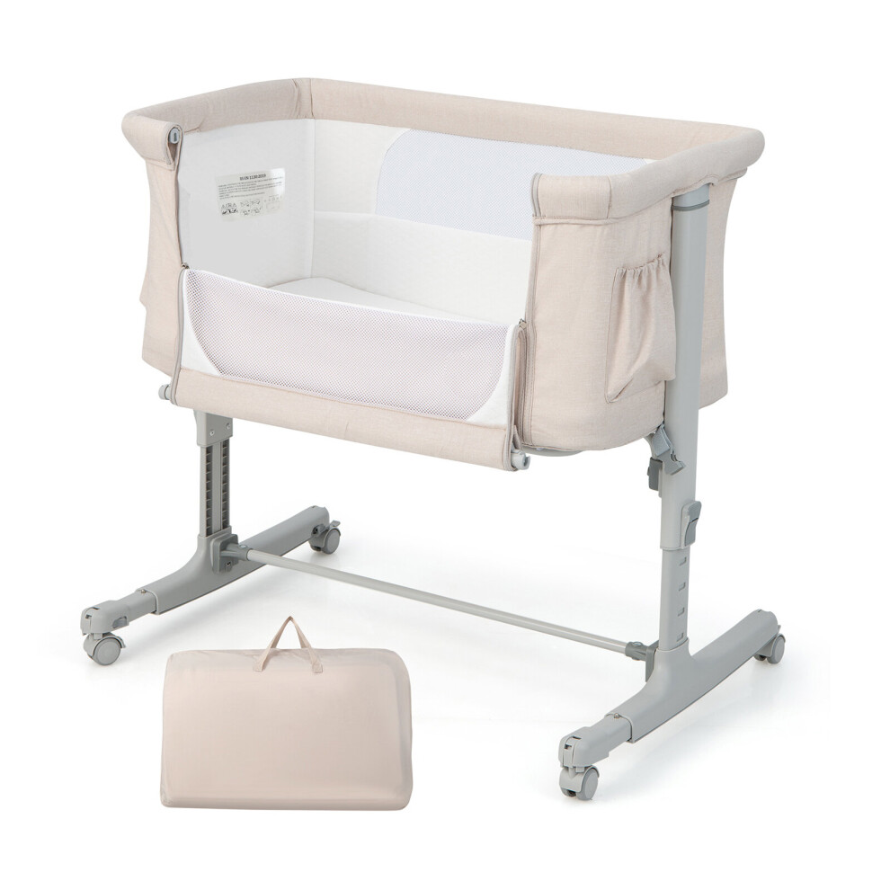 3-in-1 Baby Bedside Bassinet Height-adjustable Baby Cot Bed w/ Wheel