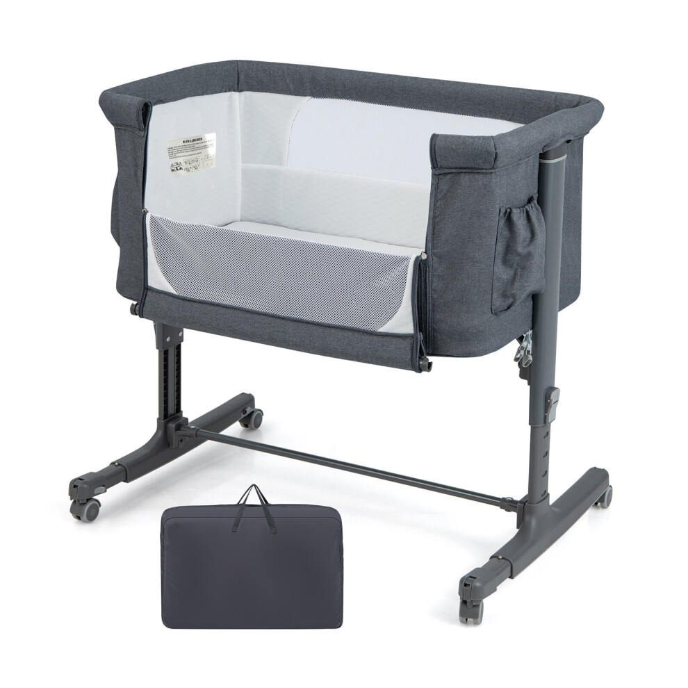 3-in-1 Baby Bedside Bassinet Height-adjustable Baby Cot Bed w/ Wheels