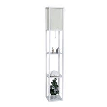 (White) 3-Tier LED Floor Lamp Wooden Shelf with Storage