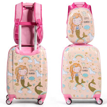 2-Piece Kids Luggage Set - Mermaid & Astronaut Patterns, Lightweight ABS Cases with Adjustable Handle & Wheels