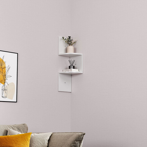 Living And Home (White) 2 Tiers Floating Wall Corner Shelf Display Storage Rack 1