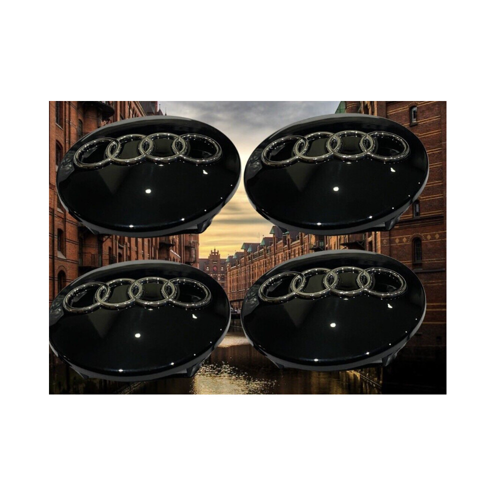 4Pcs Audi 68Mm Alloy Wheel Centre Hub Cap Emblem Gloss Black 5601103443517