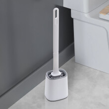Flexible Silicone Toilet Brush and Holder with Bendable Head, Antibacterial Non-Scratch Bristles, Ergonomic Grip, Quick-Drying Ventilated Holder