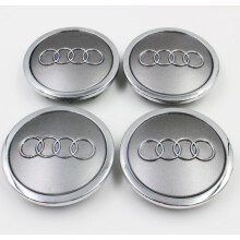 4 x AUDI GREY 77MM ALLOY WHEEL CENTRE CAPS HUB BADGES EMBLEM Q5 Q7