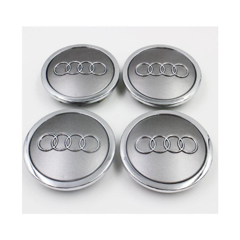 4 x AUDI GREY 77MM ALLOY WHEEL CENTRE CAPS HUB BADGES EMBLEM Q5 Q7