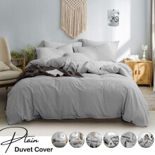 (Double Plain Duvet Cover (200x200 cm)) Reversible Plain Duvet Cover Silver Bedding Sets