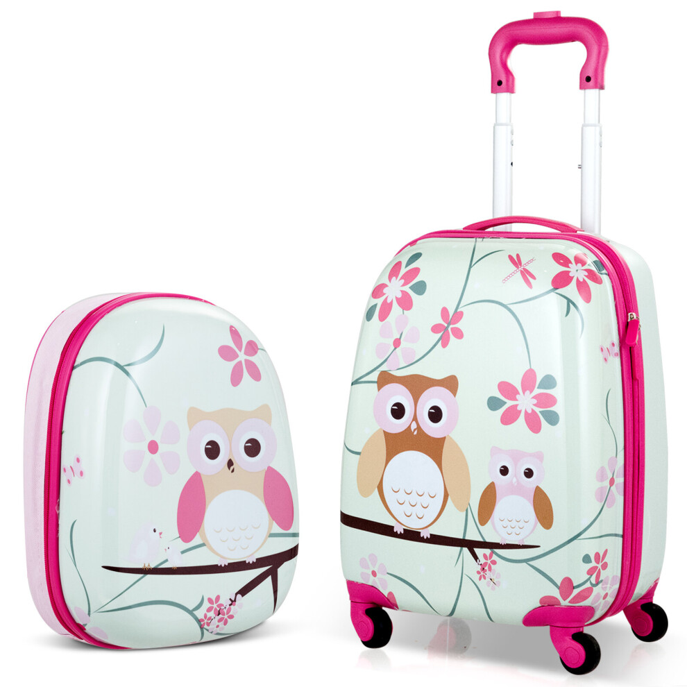 2-Piece Kids Luggage Set: 12" Suitcase + 16" Backpack, ABS, Lightweight, 360 Wheels, Easy-Clean Surface, Cute Animal Print-image-OPC-PBZ7K6R-NEW