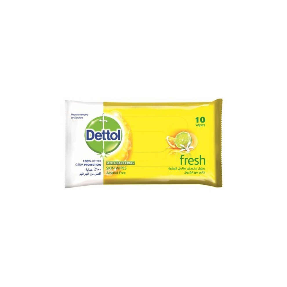 Dettol Anti Bacterial Fresh Skin 10 Wipes.