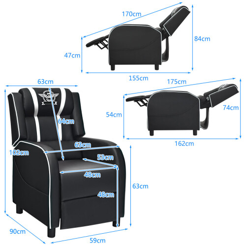 Casart Gaming Recliner Chair PU Leather Single Recliner Sofa Adjustable 2
