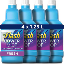 Flash Powermop Refill Liquid Floor Cleaner 5L (1.25L x4) - Safe on Wood - Traps Dirt in Pad - Breaks Sticky Messes - Dual Spray - Code Floor Cleaner